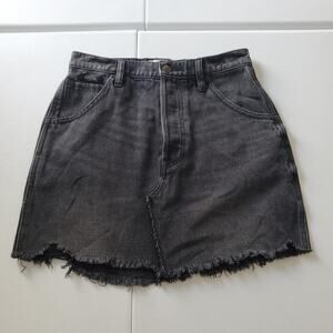 We The Free Skirt Womens 27 Black Denim Raw Hem Distressed Mini Free People